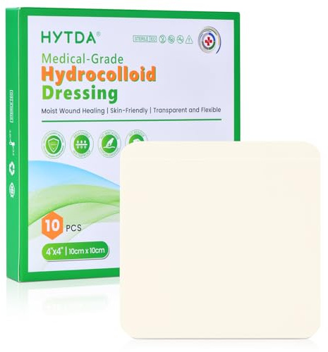 10 Pack Hydrocolloid Bandages, 4 x 4 FSA or HSA Hydrocolloid Dressing with Self-Adhesive for Wound Care, Blisters, Waterproof & Super Absorbent Hydrocolloid Patch for Fast Healing (0.4mm Thickness)
