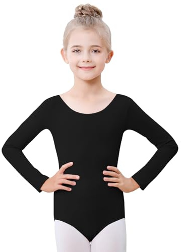 Kefiyis Ballettkleidung Mädchen Ballett Trikot Langarm Ballettanzug Baumwolle Ballett body Tanzbody Turnanzug Gymnastikanzug für Kinder Damen Größe 110-170 Schwarz 130