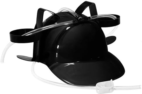LEEMASING Lazy Drinker Drinking Helmet Beer Can Hat With Straw For Halloween Holiday Anniversaries Birthday (Black)