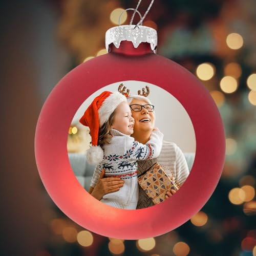 Personalsierte Weihnachtskugeln - Weihnachtskugel Bedruckt mit deinem Foto, Logo oder Text - Ø 9cm aus Glas - Christbaumkugel mit Digitaldruck (Seidenmatt) (1, Rot)
