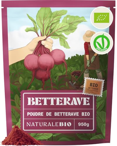 NaturaleBio Poudre de Betterave Bio Déshydratée Sans Gluten | 950 g. Betterave déshydratée en poudre, sans gluten, pour smoothies, jus, bowls et recettes colorées.