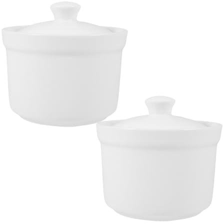 COLLBATH 2 Cuencos de Cerámica con Tapa 10 Cm para Cocinar al Vapor, Tazón para Servir Postres y Huevos al Vapor, Olla Pequeña para Estofado Casero, Utensilios de Cocina para Hogar