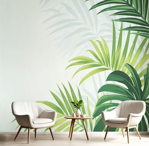 Papel Pintado Hojas De Palma Refrescantes, Papel Pintado No Tejido Verde Tropical Hojas, Fotomurales Fácil de instalar, Murales Decoración para Dormitorio Salón Oficina Pasillo - 300 x 210 cm