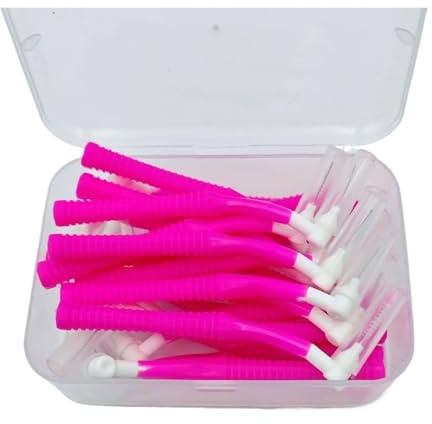 Interdentalborstar set med 20 vinklade interdentala borstar av plast, säkra och långvariga användbara mellan hängslen. Tandrengöring (0,7 mm)