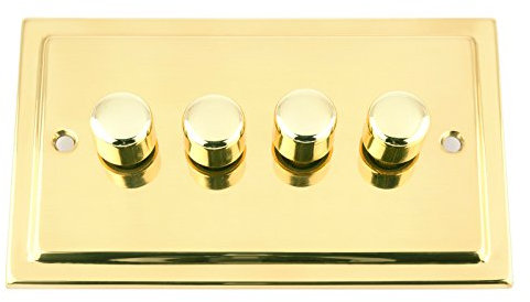 Mains LED Light Dimmer Switch 250W 4 Gang - Victorian - Polished Brass - Push On/Off 2 Way