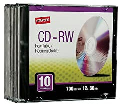 Staples CD-RW Rewritable with slim CD Slim Case 10 pieces