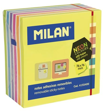 Bloc 400 notes adhésives couleurs Fluo 76 x 76 mm (jaune, multicolore)