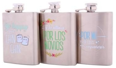 DISOK - Petaca Metal Frases Happy - Detalles Bodas Prácticos, Regalos Hombres y Mujeres - Precio Unitario