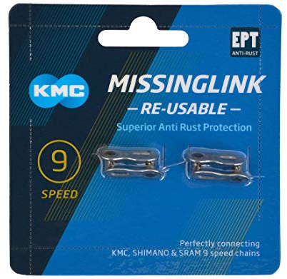 KMC Missing Link 9-Speed Silver Metal Chain Connector for MTB and Road Bikes, Single Strand, Re-usable, Suitable for KMC, Shimano, Campagnolo and SRAM chains