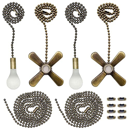Iceyyyy Bronze Ceiling Fan Pull Chain Set Including 4Pcs Beaded Ball Fan Pull Chain Pendant,  Extra 8Pcs Beaded and Pull Loop Connectors, 2Pcs 35.4 inches Fan Pull Chain Extension