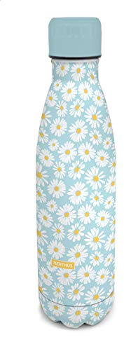 Nerthus FIH 601 Termo Doble Pared para frios y Calientes Diseño Margaritas de Acero Inoxidable 500 ml Libre de BPA, Tapon Hermético, 18/8