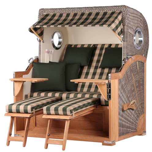 bene living Strandkorb-Set Königssee Teak Bullauge - PE grau - Modell 506 - Liftersystem