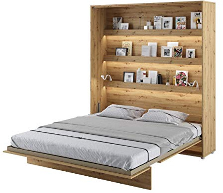 Schrankbett Bed Concept, Wandklappbett mit Lattenrost, V-Bett, Wandbett Bettschrank Schrank mit integriertem Klappbett Funktionsbett (BC-13, 180 x 200 cm, Artisan Eiche, Vertical)