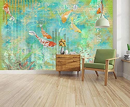 Gezeichneter grüner Goldfisch Retro Nostalgie Wandbild 3D-Effekt für Wandbilder im Wohnzimmer und Schlafzimmer Tapete wandpapier fototapete 3d effekt tapeten Wohnzimmer Schlafzimmer-150cm×105cm