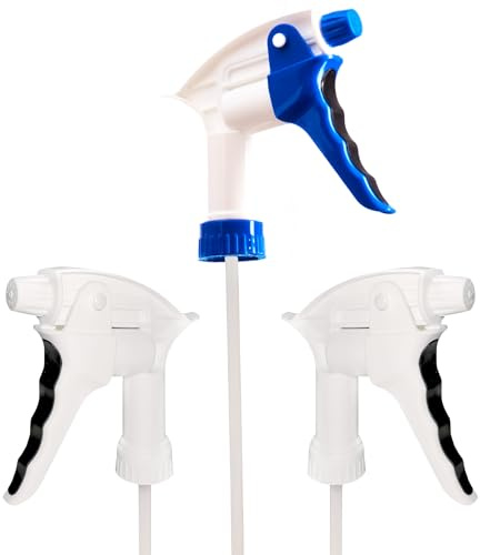 Leak Proof, High Capacity Spray Heads ONLY 3 Pack. Fits 32 Oz Bottles (NOT Incl). Clear, Heavy Duty Plastic Sprayer Replacements for Chemicals, Bleach and Liquid Cleaner. Best Home Cleaning Supplies