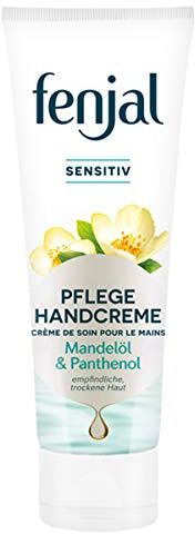 fenjal Pflege Handcreme - 75 ml - mit Mandelöl und Panthenol, schnelleinziehend, vegane Pflege, normale bis empfindliche Hände - Sensitiv