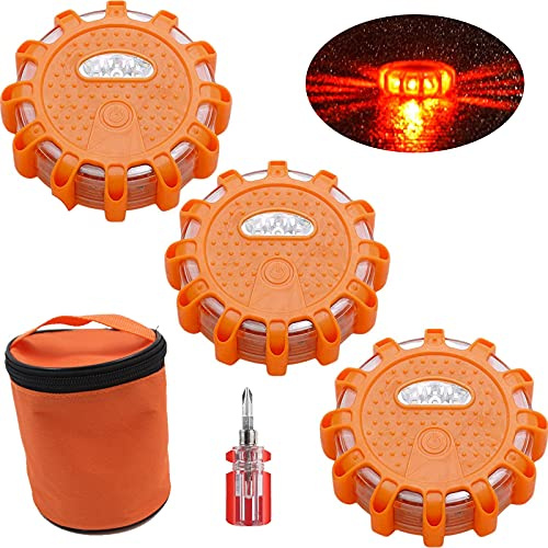 Macllar 3 Paquet Gyrophare LED Orange, Feux d'avertissement de Phare Clignotant à LED, éclairage d'urgence de Voiture Sécurité Automobile pour véhicules Bateaux Camping Randonnée en Bordure de Route