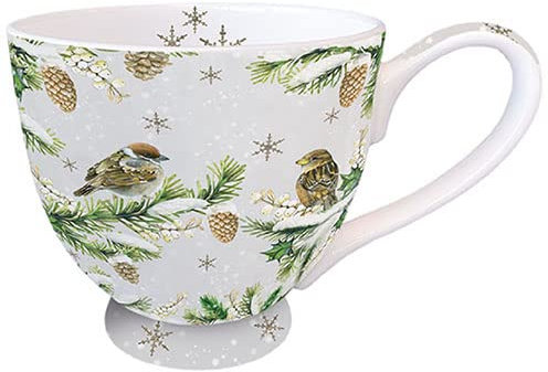 Ambiente Jumbo Becher Mug Tasse Tee Kaffee Becher ca.450 ML Herbst Winter Weihnachten Spatzen im Schnee Sparrows In Snow