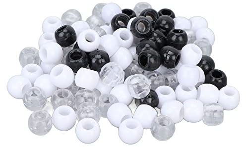 100 Stück Haarperlen zum Klipsen, Dreadlocks Schmuck, Zopfperlen aus Kunststoff für Dreadlocks und Flechtfrisuren, In Schwarz, Weiß & Transparent, Einfach zu Befestigen ohne Werkzeug