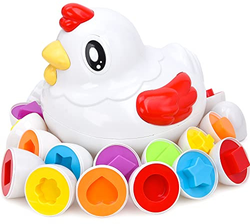 JoyGrow 12 Huevos de Juguete a Juego,Juguetes Educativos Sensoriales para Reconocimiento de Formas y Colores,Preescolar Juguetes Educativos para Niños，Regalos Juguetes Montessori para Niños Pequeños