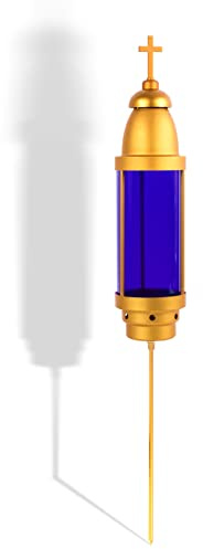 OURMEMO Latin Cross Cemetery Lights by Eternal Light,Sapphire Globe with Gold Dome,Vigil Light Ground Stak,Cemetery Candle Holder,Cemetery Decorations for Grave,headstones for Graves Lights,Blue