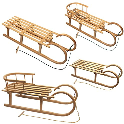 Slitta per corna in legno con guinzaglio, slitta per bambini, con schienale, diverse misure (100 cm)