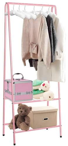 Youyijia Kleiderständer Garderobenständer Garderobe 2 Ablagen für Schuhe und Boxen Metallgestell platzsparend ideal für Schlafzimmer Flur und Büro Rosa