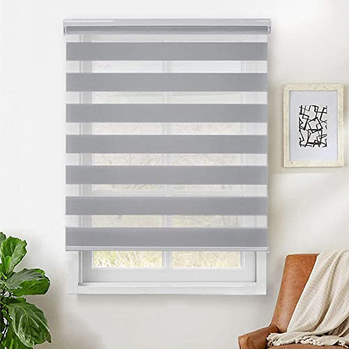 Estor Enrollable De Doble Capa Para Ventanas,Estor Noche Y Día, Persianas Venecianas Filtrantes de Luz,Cortinas Translúcido y Oscurecido Para El Hogar,Con Caja De Aluminio,WxH-110x120cm/43.3x47.2in