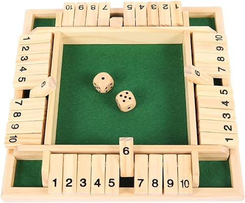 FaJoek Brettspiel Aus Holz, Shut The Box Spiel mit 2 Würfeln Holzbrettspiel Würfeln Kinder Klassisch Würfelspiel Klappbrett Holz Brettspiel Würfel Four Sided Flop 4 Spieler