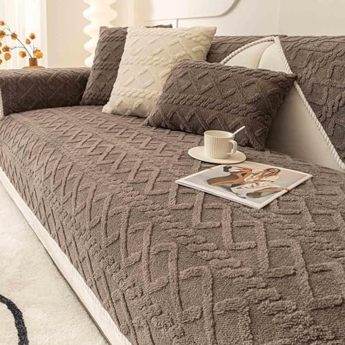 HLTQL Sofabezug Ecksofa L Form Samt，sofaschoner rutschfest，schöne Sofadecken Für Sitzfläche，Sofa Schutz Katze/Hund，Sofa Überwurfdecke Baumwolle,#4Brown-70x180cm