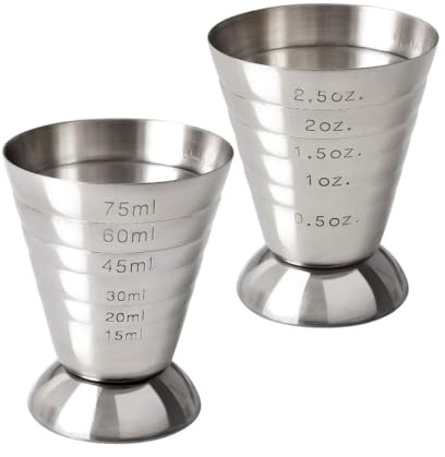 Tiardey 2st rostfritt stål 2,5 oz Cocktail Jiggers Mått Cup Shot Mått för Bar Party Cocktail Drink Shaker