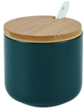 Jarsense Zuccheriera in ceramica, 250 ml, con coperchio e cucchiaio in legno, barattolo per spezie, per sale, zucchero, caffè, tè, condimenti, per casa, cucina, bar, colore: verde