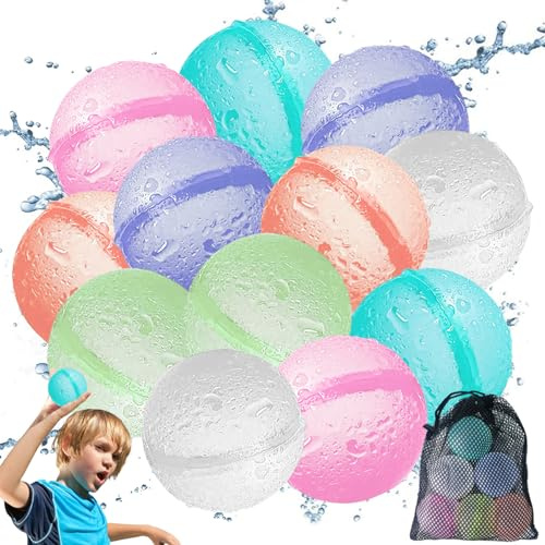 Mecctuck 12 stycken vattenbomber, vattenbomber, återanvändbara, vattenpolo barn, vattenbomber, ballonger, vattenpolo liten, färgglad vattenboll för plaskdamm pool, badleksaker, trädgårdsleksaker