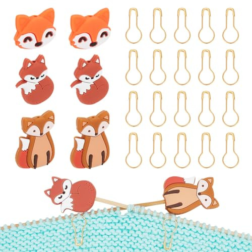 NBEADS 6 Stk. Fox Stricknadel Stopper, mit 20 St. Kilt Pin Maschenmarkierer Nadelspitzen-Schützer Birnenförmige Stricknadeln für Stricken Häkeln Nähen DIY Craft
