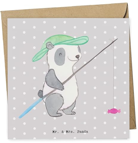 Mr. & Mrs. Panda Grußkarte Panda Angeln - Geschenk, Klappkarte, Angelsport, gehen, faltkarte, Angelverein, Hobbyangler, Angler, anlasskarte, doppelkarte, Glückwunschkarte