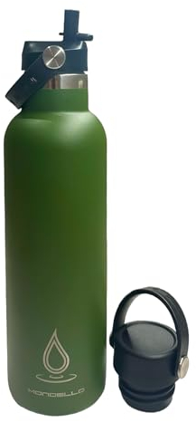 Mondello Stainless Steel Drinks Bottle (Green, 750ml) Ideal Travel Water Bottle Including Both Flex Straw and Flex Cap. Hot and Cold Drinks - BPA Free