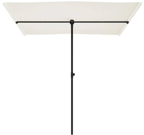 Homgoday Parasol d'extérieur et poteau en aluminium 2 x 1,5 m blanc sable, parasol, parasol de jardin, parasols d'extérieur, parasol de plage, parasol de terrasse coupe-vent