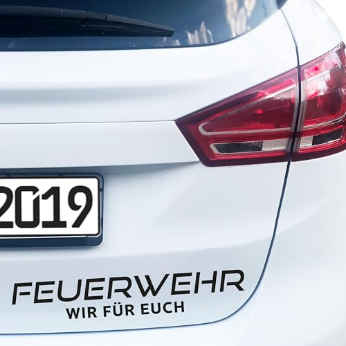 PrintAttack Feuerwehr Autoaufkleber für Auto Motorrad Boot Bus Aufkleber Stiker Selbstklebend Löschen Bergen schützen 40cm (Schwarz)