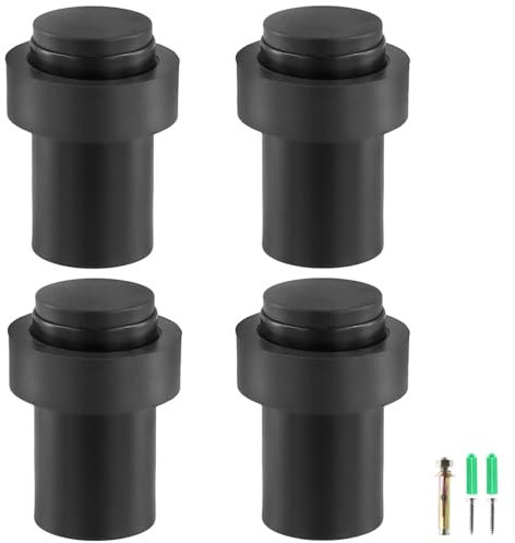 UNGFEI Lot de 4 butées de porte noires de 60 mm, butée de porte en acier inoxydable avec pare-chocs en caoutchouc pour plinthes, butée de porte murale et au sol pour maison, bureau, hôtel