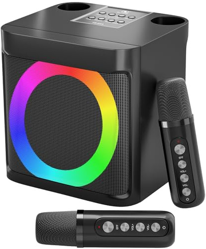Karaoke-Maschine für Kinder und Erwachsene, tragbarer Bluetooth-Lautsprecher mit 2 kabellosen Mikrofonen, Singmaschine für Party, Geburtstagsgeschenke für Mädchen und Jungen im Alter von 4, 5, 6, 7,