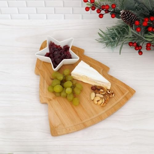 Marco Paul Christmas Tree Serving Board with Star Bowl Wooden Chopping Board Fruits Snacks Bread Cheese Boards Charcuterie Boards House Warming Gift New Home Owners Cutting Boards