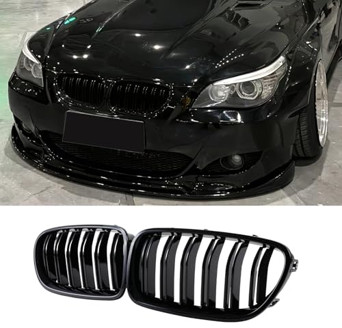 Jinpengyong E60 Front Kidney Grille For BMW 5er E60 E61 M5 520i 523i 525i 528i 530i 535i 550i E60 E61 Black Kidney Grille Double Slats Glossy Black 2003-2009 (For 5er E60 2003-2009)