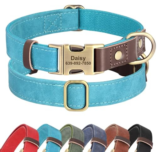 Didog Personalisiertes Hundehalsband aus PU-Leder, weich, langlebig, individuelle Hundehalsbänder, verstellbares Hundehalsband mit Namensschild und Schnellverschluss-Metallschnalle für kleine