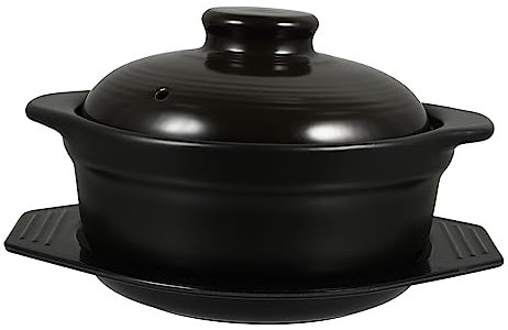 WATIIFUFU 1 Jeu Pot D'argile En Céramique Papier Antiadhésif Marmite à Ragoût Outil De Cuisine Plat Asserole Avec Couvercle Casserole Avec Couvercle Cocotte Chinoise Action Spodumène Black