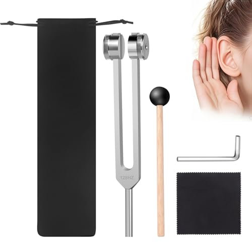 128 HZ Stimmgabel, Aluminiumlegierung Stimmgabel Set Heilinstrument mit Sind Ein Silikonhammer,Ein Reinigungstuch und Eine Aufbewahrungstasche Enthalten