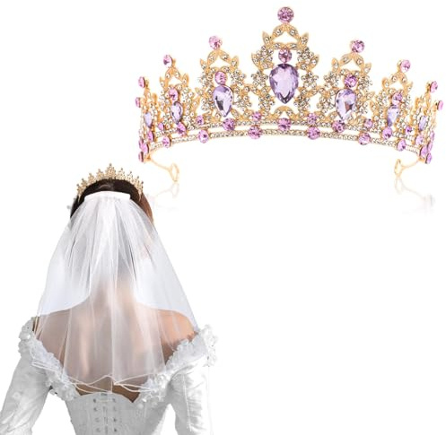Diadème De Mariage En Strass En Cristal Pour Mariée,Ensemble De Fête De Mariage Couronne,Voiles De Mariée,Pour Concours Parties Festival Fête Cosplay Halloween Noel,Vacances Célébration Pour Adultes