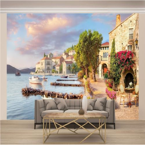 WYXWZ Papier Peint Panoramique Trompe l'oeil 3d Chambre Adulte Enfants Art Papier Peint Intissé Mural Moderne Toison Salon Chambre à Coucherr Salle L 200cm x 140cm Maison au Bord de la Mer