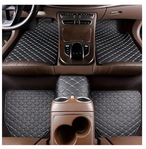 rutschfeste Allwetter Automatte 5 Stücke wasserdichte Leder Auto Fußmatten Universal Auto Fuß Pad Protector Automobil Innen Teppich Innen Autofußmatten(Black-beige)