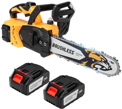 12-Inch Electric Chainsaw with 2 Battery Pack - Lightweight, High-Power 20V Cordless Chainsaw for Wood Cutting, Tree Trimming, and Yard Maintenance