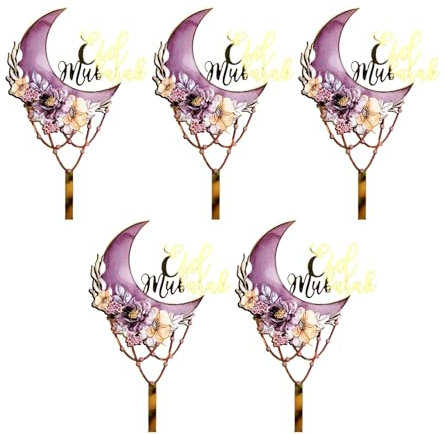 Psdndeww 5 Décoration Gâteau Eid Theme Cake Toppers Party Food Points Texture Acrylique Convient pour Célébration des Vacances